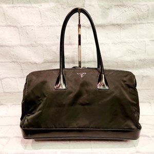 Authentic PRADA Black Nylon Leather Bag Satchel